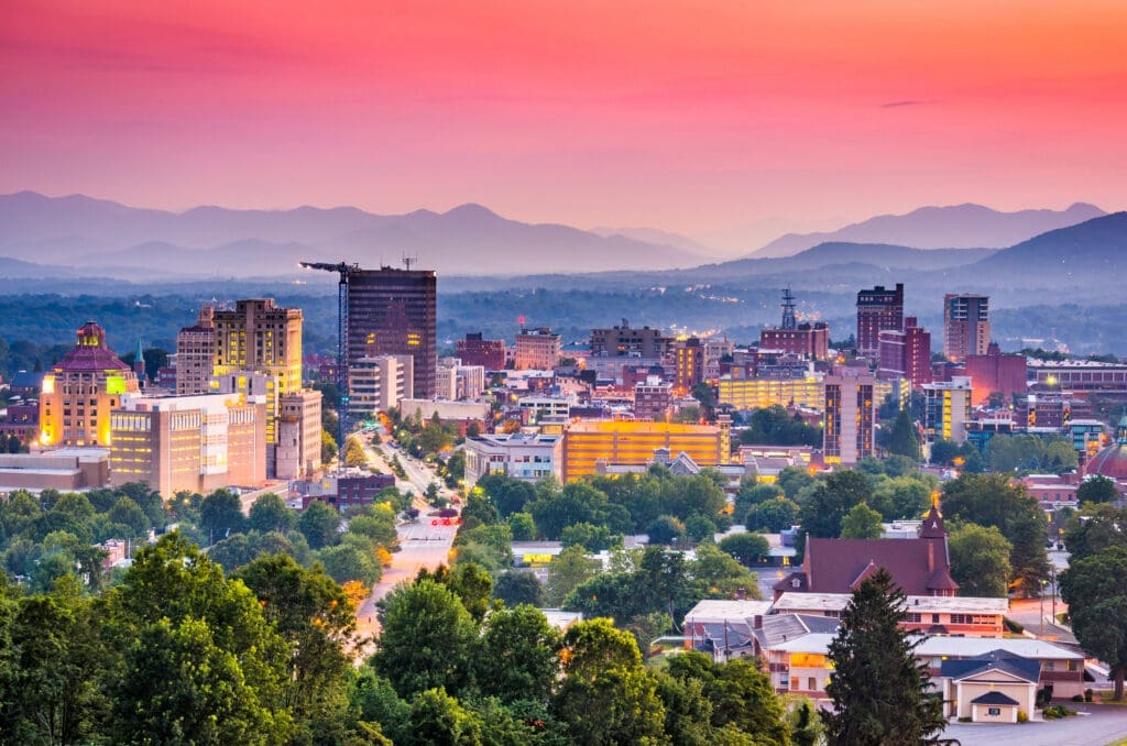 Asheville, North Carolina view of skyscrapers.