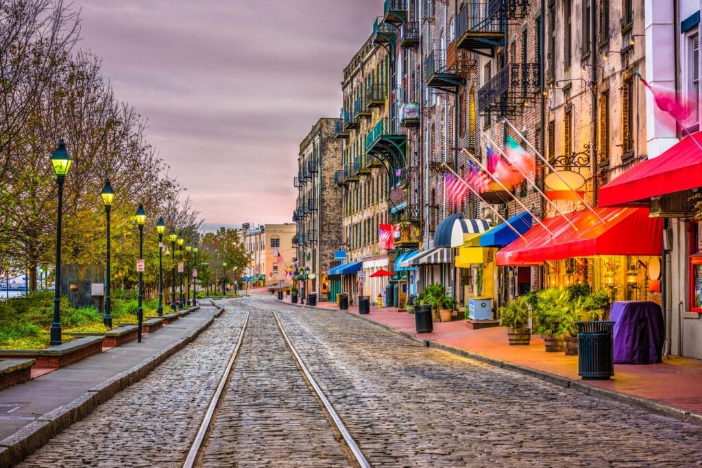 Savannah, Georgia street with bars.